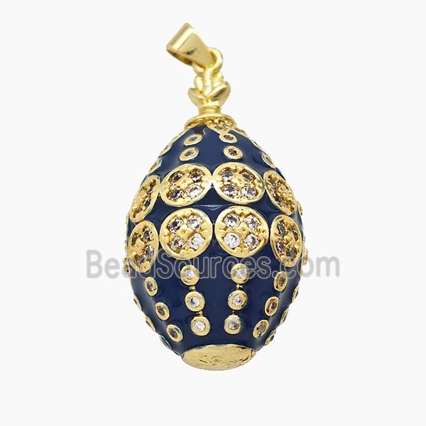 Copper Hot-Airball Pendant Pave Zirconia Blue Enamel Gold Plated