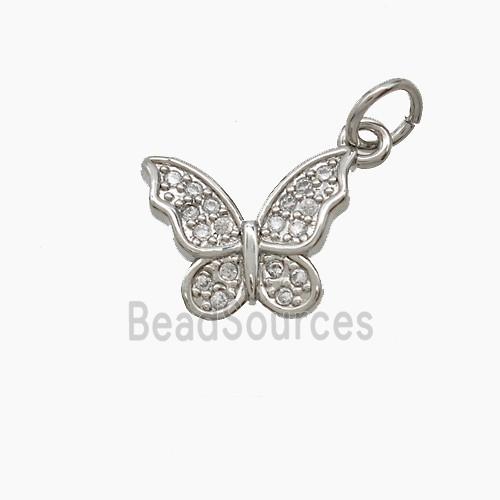 Copper Butterfly Pendant Pave Zirconia Platinum Plated
