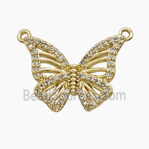 Copper Butterfly Pendant Pave Zirconia 2loops 18K Gold Plated