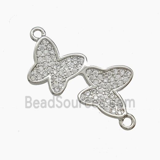 Copper Double Butterfly Connector Pave Zirconia Platinum Plated