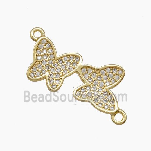 Copper Double Butterfly Connector Pave Zirconia 18K Gold Plated