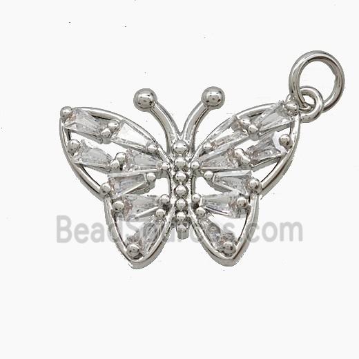 Copper Butterfly Pendant Pave Zirconia Platinum Plated