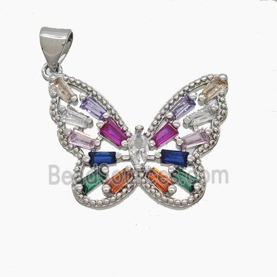 Copper Butterfly Pendant Pave Zirconia Platinum Plated