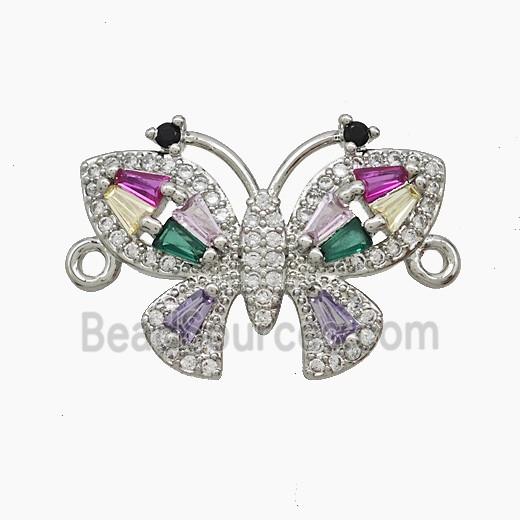 Copper Butterfly Connector Pave Zirconia Platinum Plated
