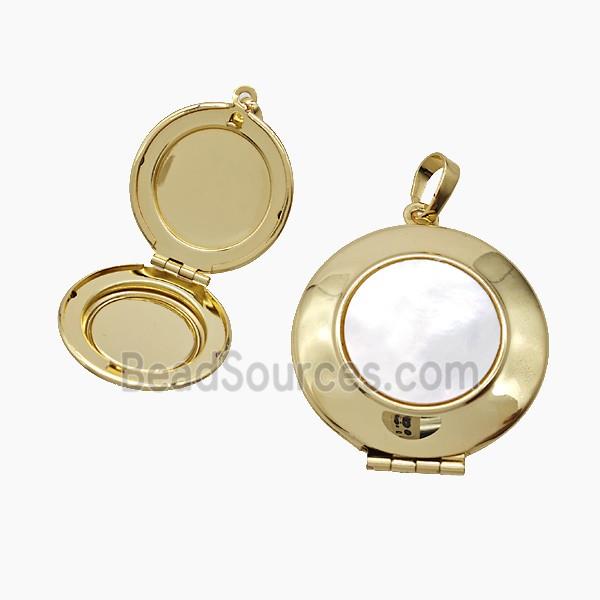 Copper Circle Locket Pendant Pave Shell 18K Gold Plated