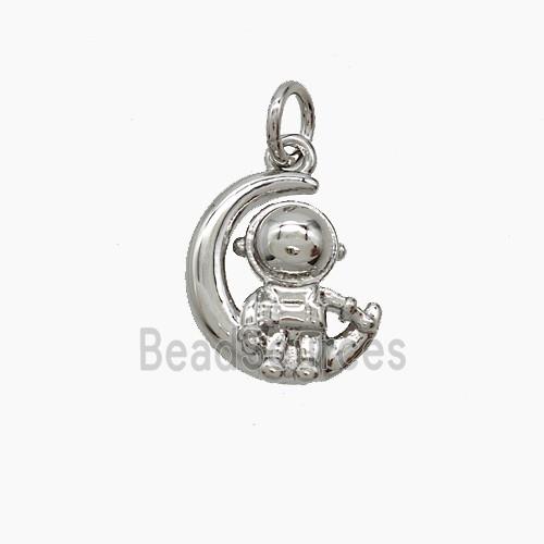 Copper Astronaut And Moon Pendant Platinum Plated