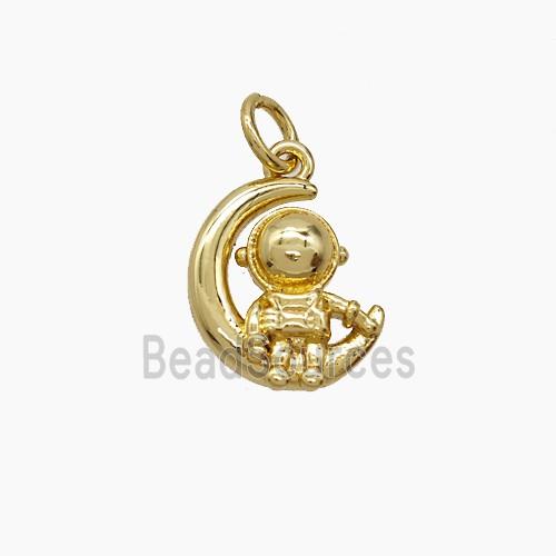Copper Astronaut And Moon Pendant 18K Gold Plated