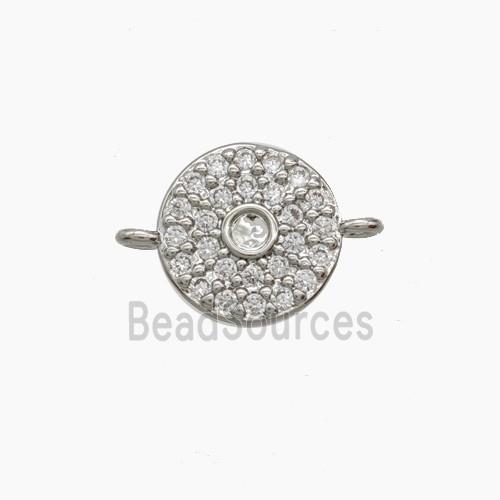 Copper Circle Connector Pave Zirconia Platinum Plated