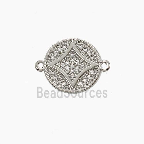 Copper Coin Connector Pave Zirconia Platinum Plated