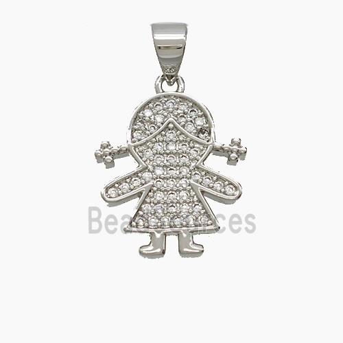 Copper Kids Girls Pendant Pave Zirconia Platinum Plated