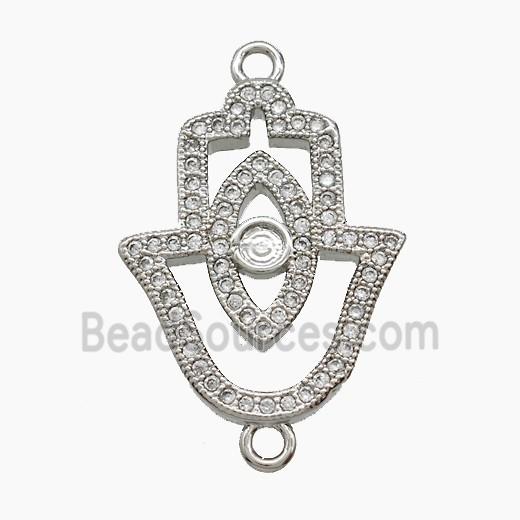 Copper Hamsahand Connector Pave Zirconia Eye Platinum Plated