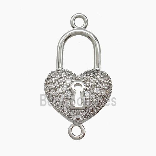 Copper Heart Lock Connector Pave Zirconia Platinum Plated