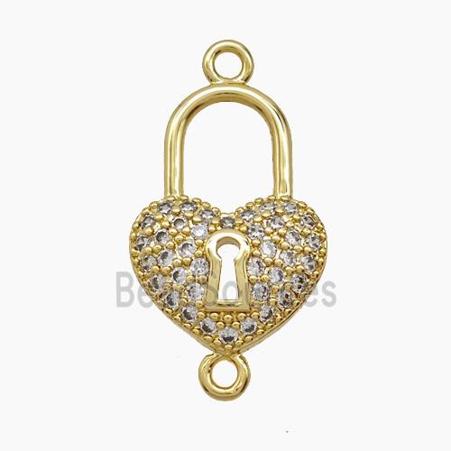 Copper Heart Lock Connector Pave Zirconia 18K Gold Plated