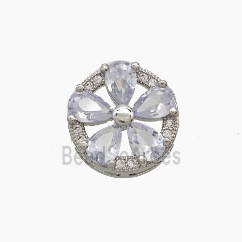 Copper Flower Beads Pave Zirconia Platinum Plated