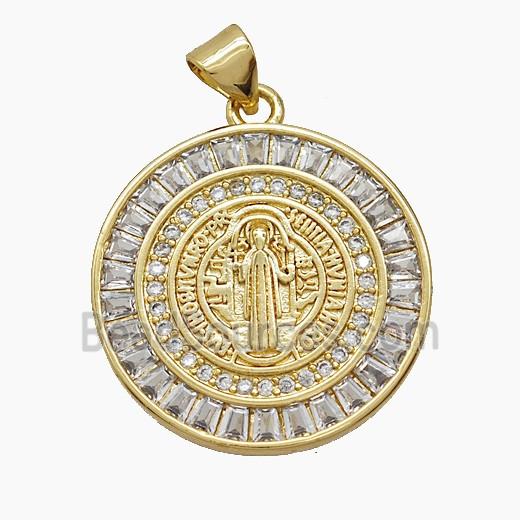Copper Saint Jude Pendant Micropave Zirconia 18K Gold Plated