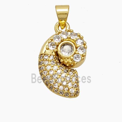 Copper Snail Shell Pendant Micropave Zirconia 18K Gold Plated