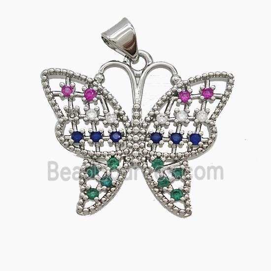 Copper Butterfly Pendant Pave Zirconia Platinum Plated