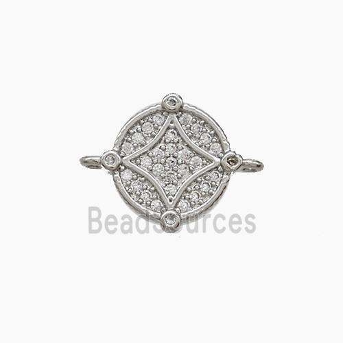 Copper Coin Connector Pave Zirconia Star Platinum Plated