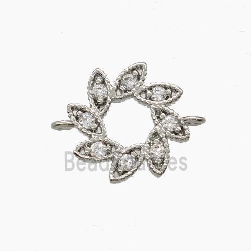 Copper Flower Connector Pave Zirconia Platinum Plated
