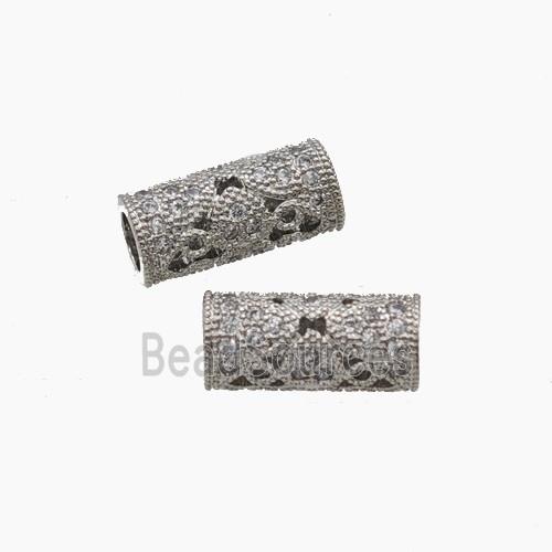 Copper Tube Beads Micropave Zirconia Column Large Hole Platinum Plated
