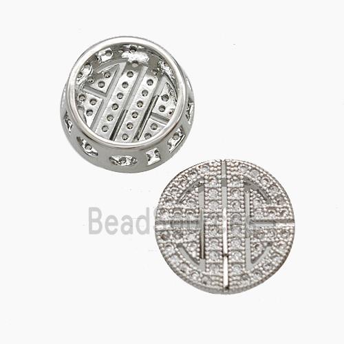 Copper Button Beads Pave Zirconia Platinum Plated