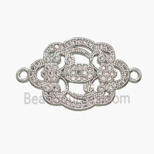 Copper Flower Connector Pave Zirconia Platinum Plated