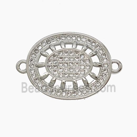 Copper Flower Connector Pave Zirconia Oval Platinum Plated