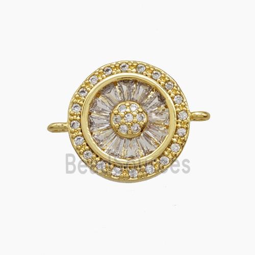 Copper Sunflower Connector Micropave Zirconia 18K Gold Plated