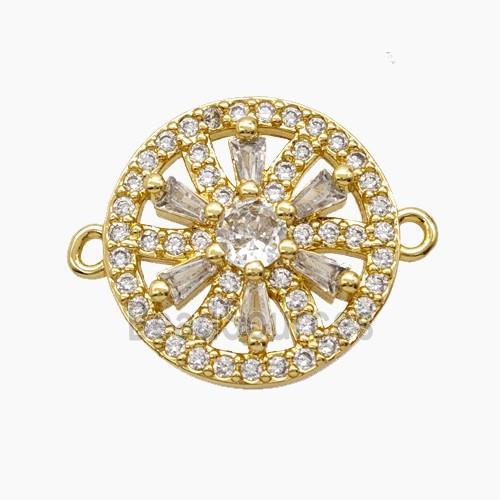 Copper Sunflower Connector Micropave Zirconia 18K Gold Plated