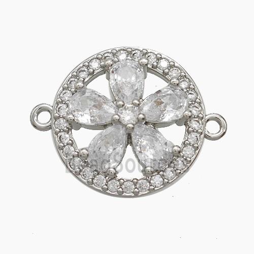 Copper Flower Connector Pave Zirconia Platinum Plated