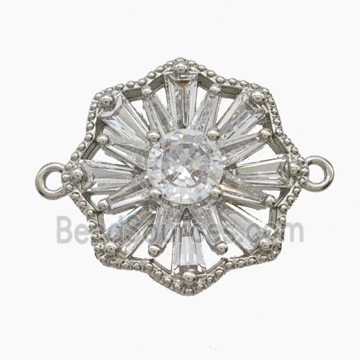 Copper Flower Connector Pave Zirconia Platinum Plated