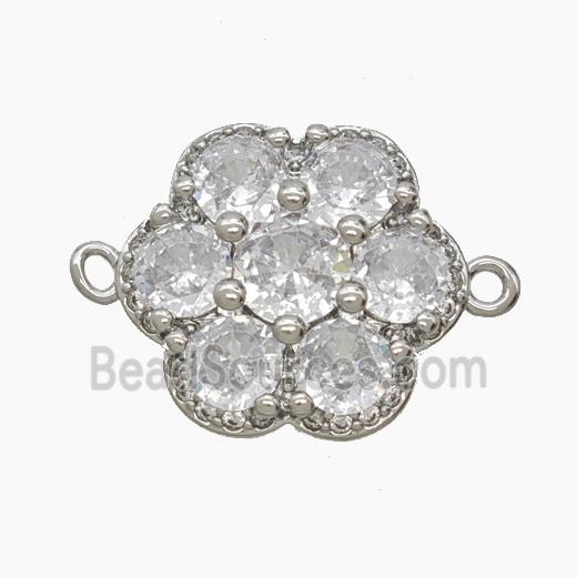 Copper Flower Connector Pave Zirconia Platinum Plated