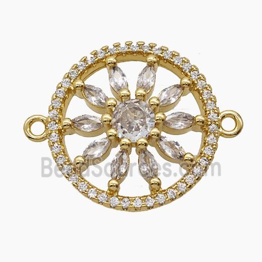 Copper Flower Connector Pave Zirconia 18K Gold Plated