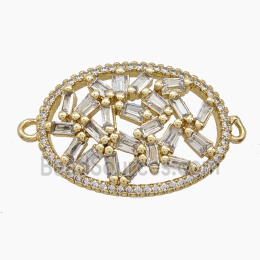 Copper Flower Connector Pave Zirconia Oval 18K Gold Plated