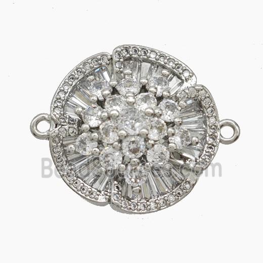 Copper Flower Connector Micropave Zirconia Platinum Plated