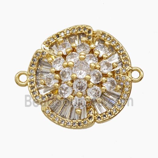 Copper Flower Connector Micropave Zirconia 18K Gold Plated