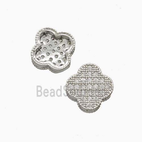Copper Clover Beads Pave Zirconia Platinum Plated