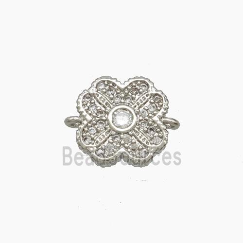 Copper Clover Connector Pave Zirconia Platinum Plated