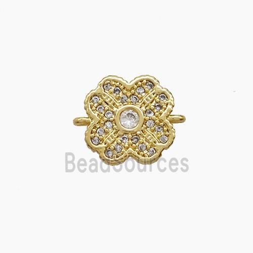 Copper Clover Connector Pave Zirconia 18K Gold Plated