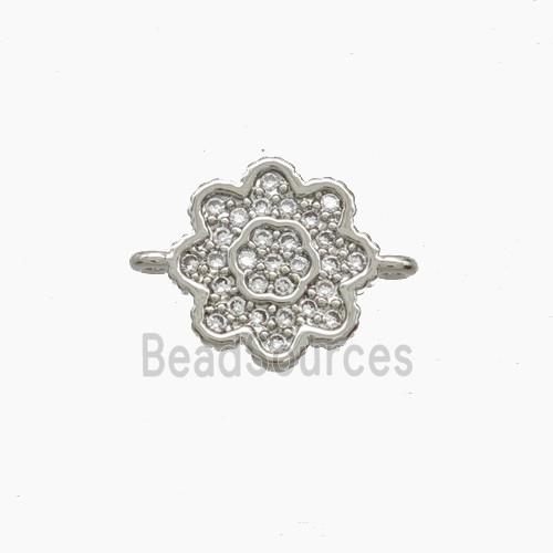 Copper Flower Connector Pave Zirconia Platinum Plated
