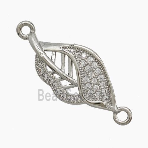 Copper Leaf Connector Pave Zirconia Platinum Plated
