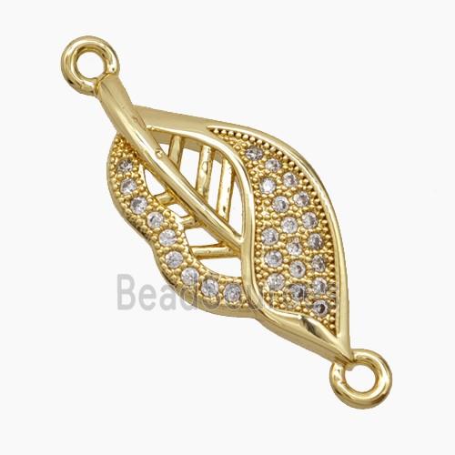 Copper Leaf Connector Pave Zirconia 18K Gold Plated