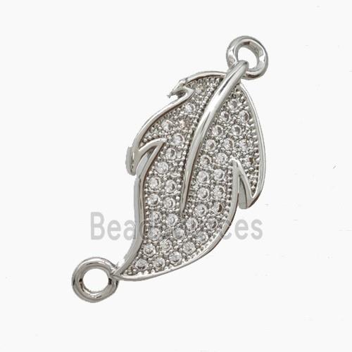 Copper Leaf Connector Pave Zirconia Platinum Plated