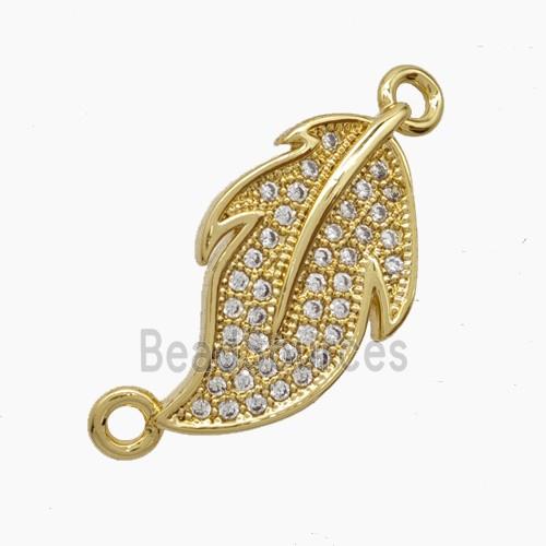 Copper Leaf Connector Pave Zirconia 18K Gold Plated