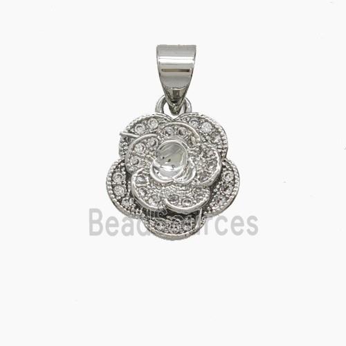 Copper Flower Pendant Pave Zirconia Platinum Plated