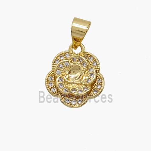 Copper Flower Pendant Pave Zirconia 18K Gold Plated