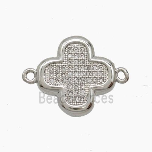 Copper Clover Connector Pave Zirconia Platinum Plated