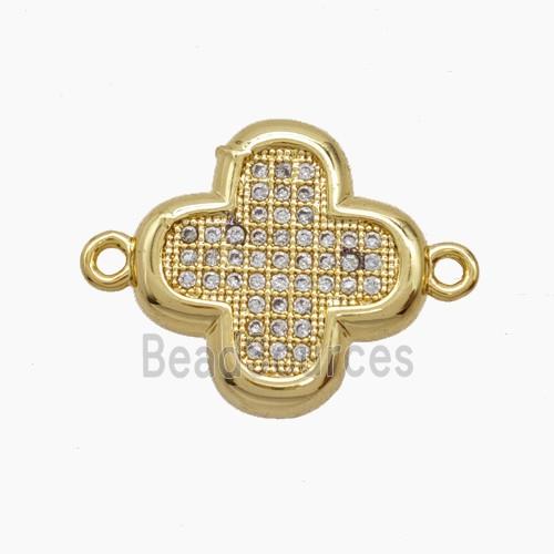 Copper Clover Connector Pave Zirconia 18K Gold Plated