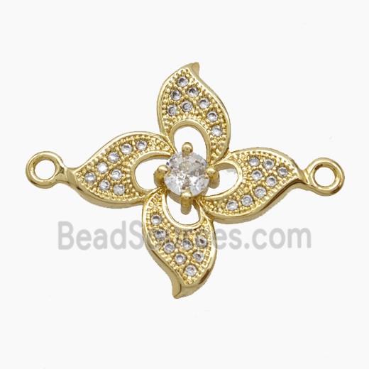 Copper Flower Connector Pave Zirconia 18K Gold Plated