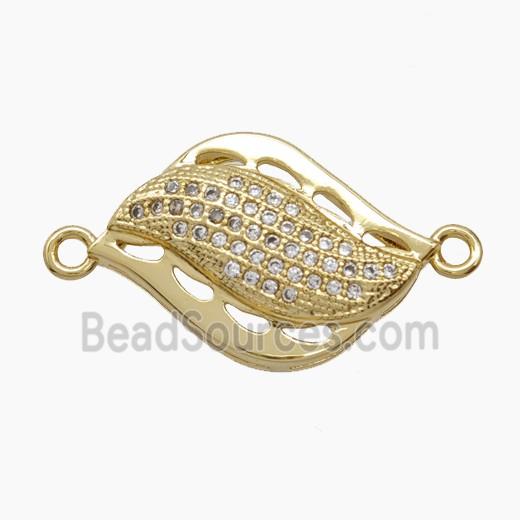 Copper Leaf Connector Pave Zirconia 18K Gold Plated